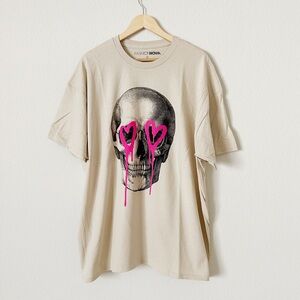NEW Fashion Nova Skull with Pink Heart Accents Graphic Tee